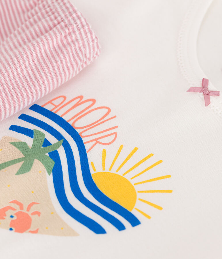Pyjama short enfant en coton blanc/rose