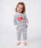 Pyjama bébé en coton ouverture sans pression cœur blanc MARSHMALLOW/bleu SMOKING