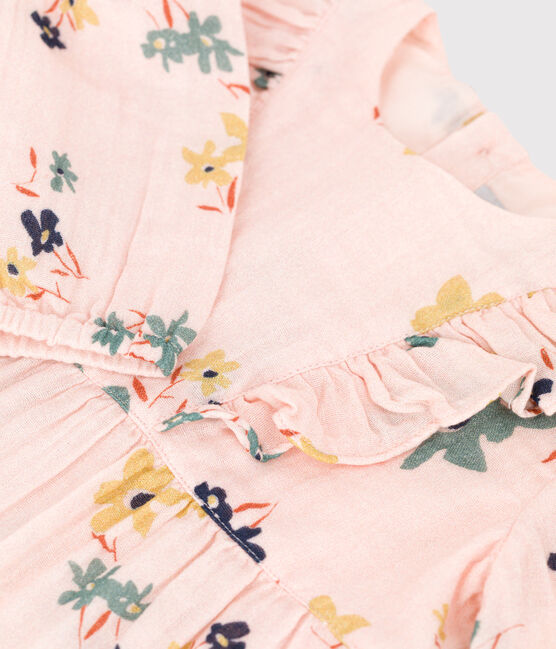 Jurk met lange mouwen met print van gaas van katoen voor baby's roze SALINE/wit MULTICO