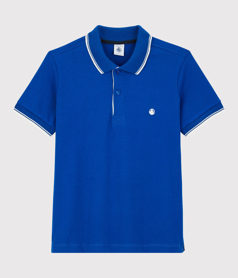 Jersey poloshirt met korte mouwen voor jongens blauw