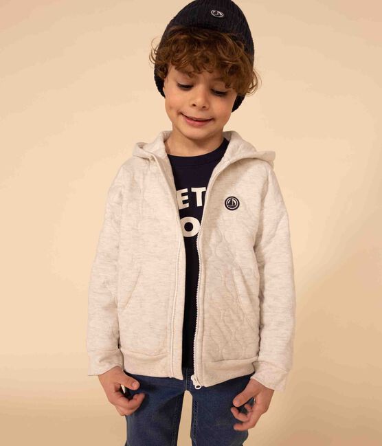 Sweatshirt zippé à capuche en tubique matelassé enfant fille / garçon beige MONTELIMAR CHINE
