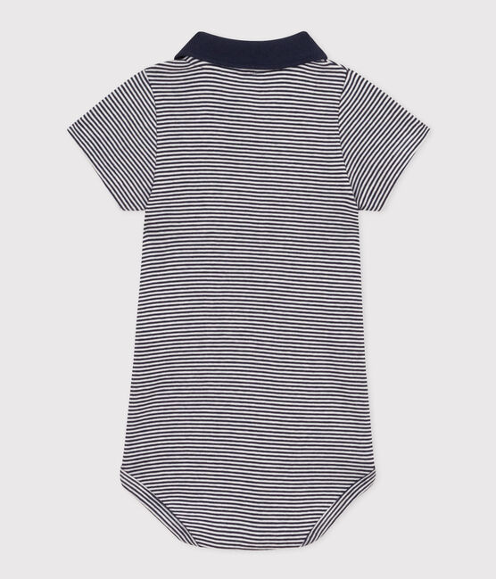 Body manches courtes col polo en coton rayé bébé bleu SMOKING/blanc MARSHMALLOW