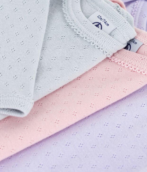 Setje van opengewerkt katoenen babybodys met lange mouwen multicouleur