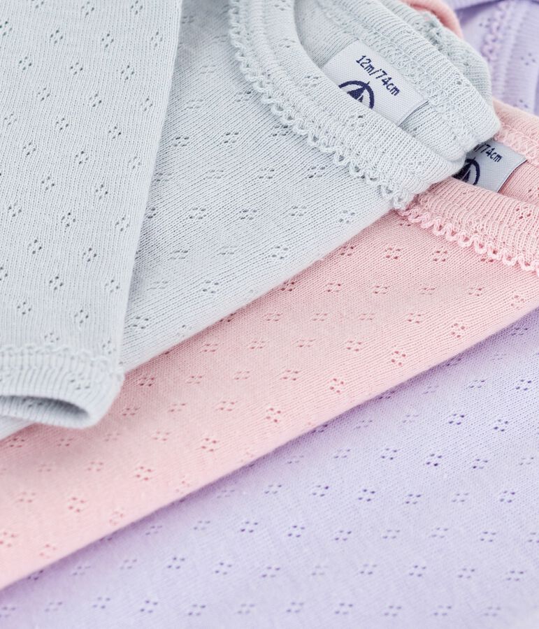 Setje van opengewerkt katoenen babybodys met lange mouwen multicouleur