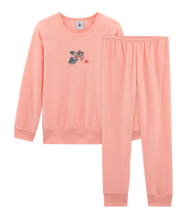 Meisjespyjama in geruwde boucl&eacute;badstof roze