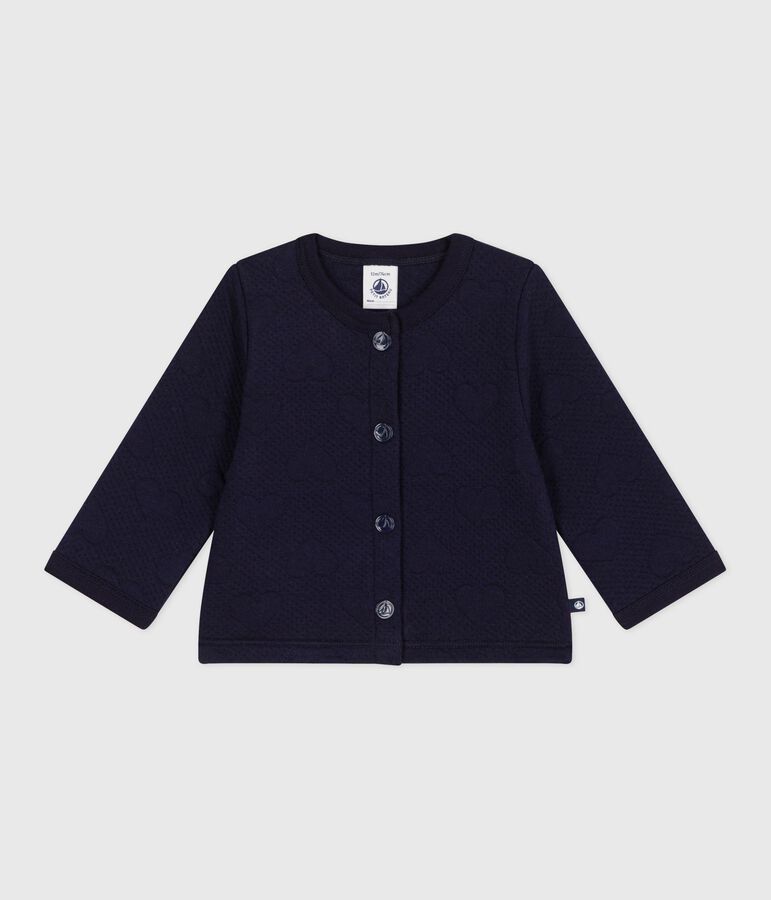 Cardigan b&eacute;b&eacute; en coton &eacute;pais, motifs c&oelig;urs bleu