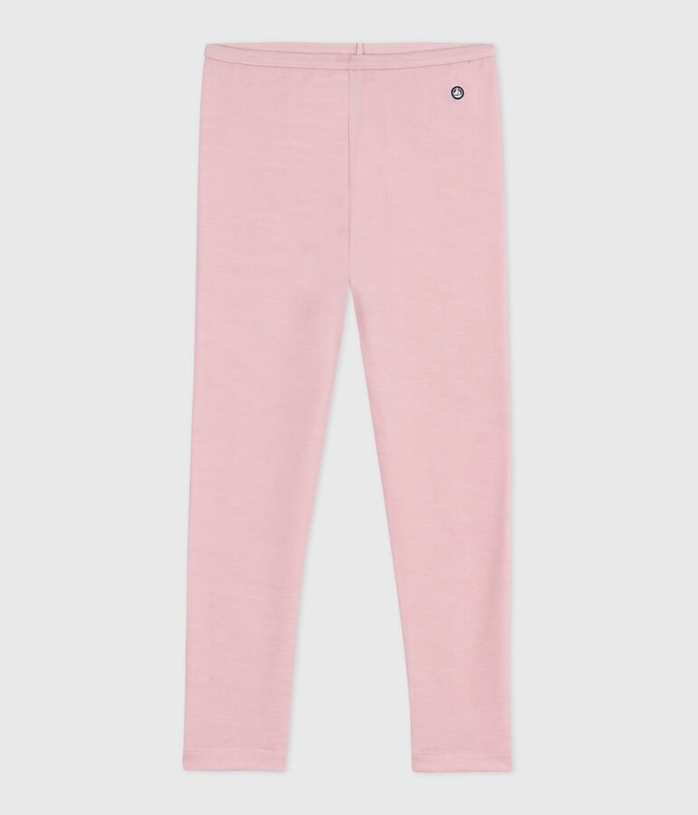 Legging enfant en laine et coton uni rose