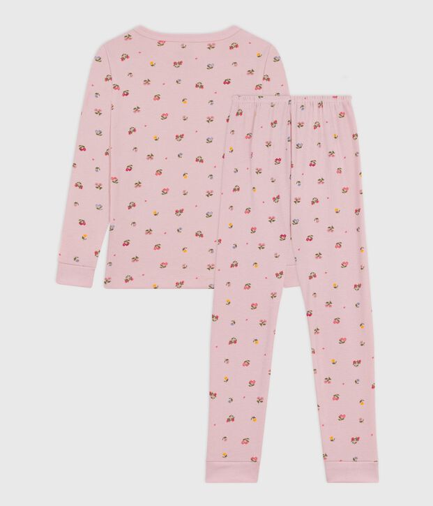 Pyjama enfant en coton  tr&egrave;s ajust&eacute; imprim&eacute; fleurs rose/multicouleur