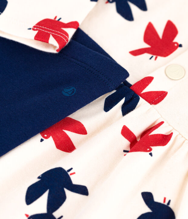 Robe b&eacute;b&eacute; en coton manches longues et legging, imprim&eacute;e oiseaux &eacute;cru/multicouleur
