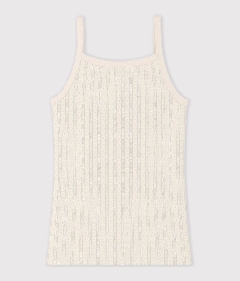 Chemise &agrave; bretelles femme en coton ajour&eacute; &eacute;cru