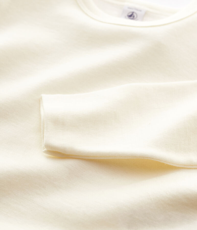 T-shirt met lange mouwen kinderen van wol en katoen beige