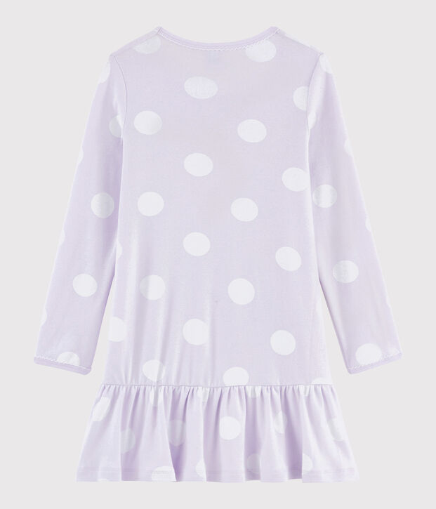 Chemise de nuit &agrave; pois petite fille en c&ocirc;te violet/blanc