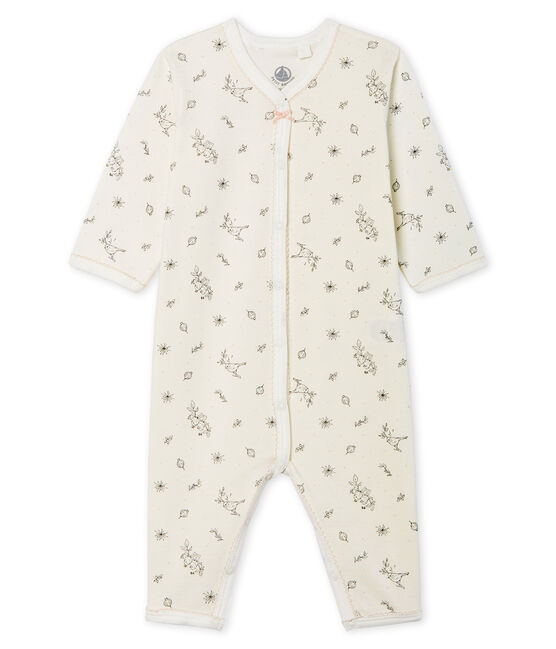 Dors bien sans pieds bébé fille en côte blanc MARSHMALLOW/blanc MULTICO