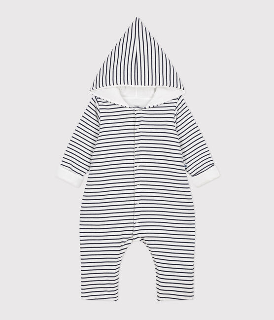 Gewatteerd lang babypakje met capuchon van katoen wit MARSHMALLOW/blauw SMOKING
