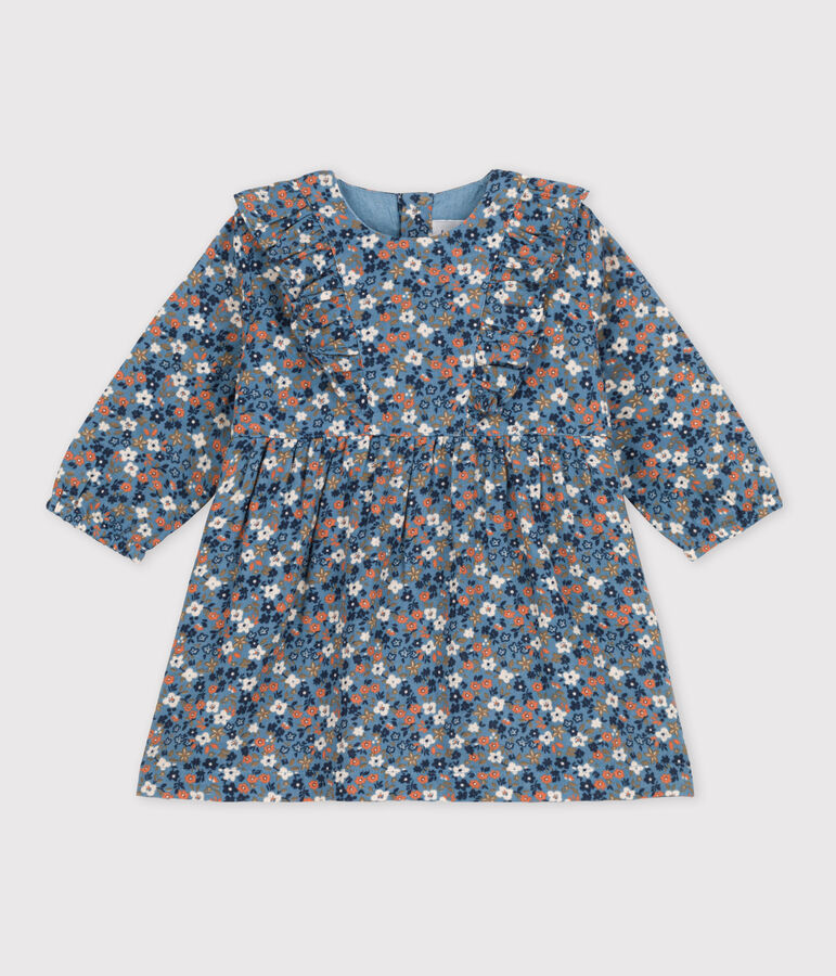 Robe manches longues b&eacute;b&eacute; en gaze de coton imprim&eacute;e bleu/multicouleur