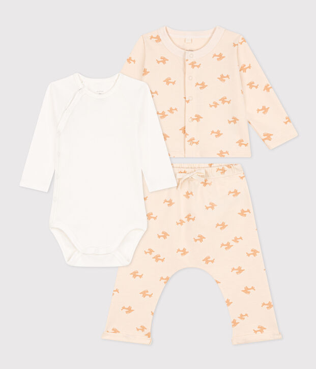 Set met print van molton voor baby's ecru/beige