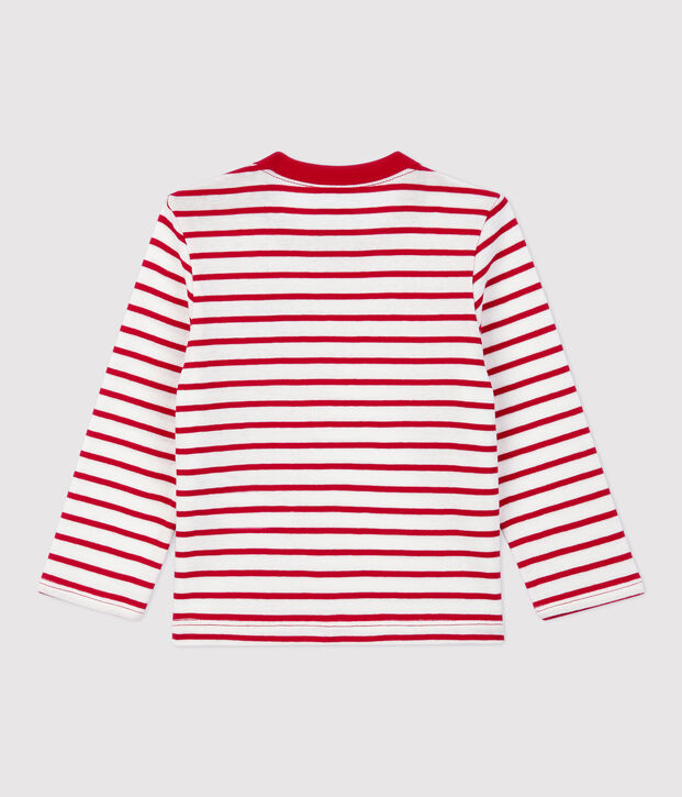 Tee-shirt ray&eacute; en coton b&eacute;b&eacute; blanc/rouge