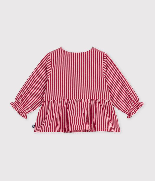 Blouse b&eacute;b&eacute; en coton manches longues &agrave; rayures rose/rose
