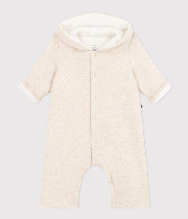 Combinaison longue ouatin&eacute;e &agrave; capuche en coton b&eacute;b&eacute; beige chin&eacute;