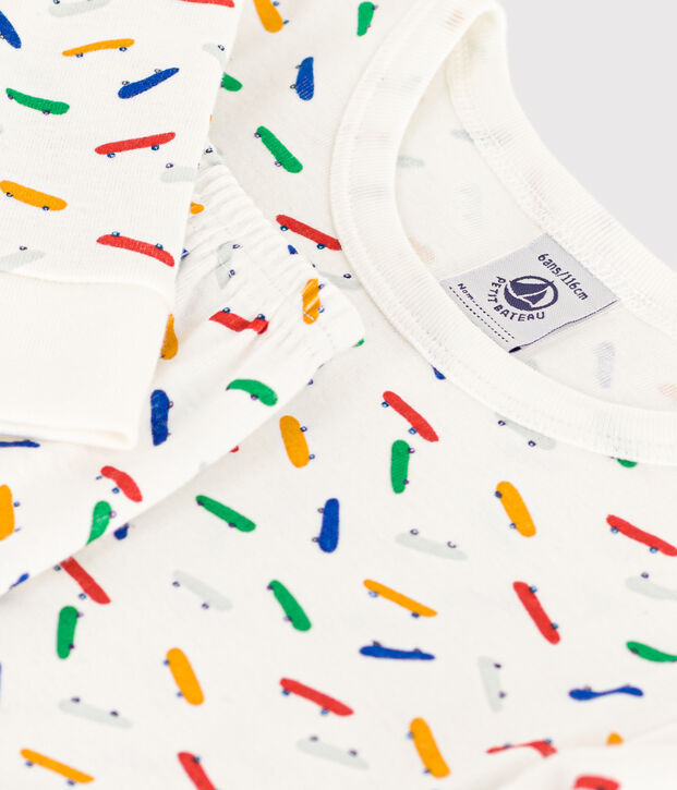 Pyjama ajust&eacute; en coton imprim&eacute; skateboard enfant blanc/multicouleur