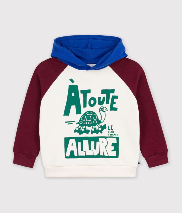 Sweatshirt &agrave; capuche enfant en coton imprim&eacute; &eacute;cru/multicouleur