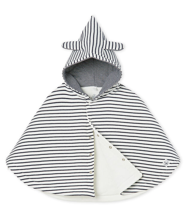 Iconische babycape van gewatteerde gebreide stof wit/blauw
