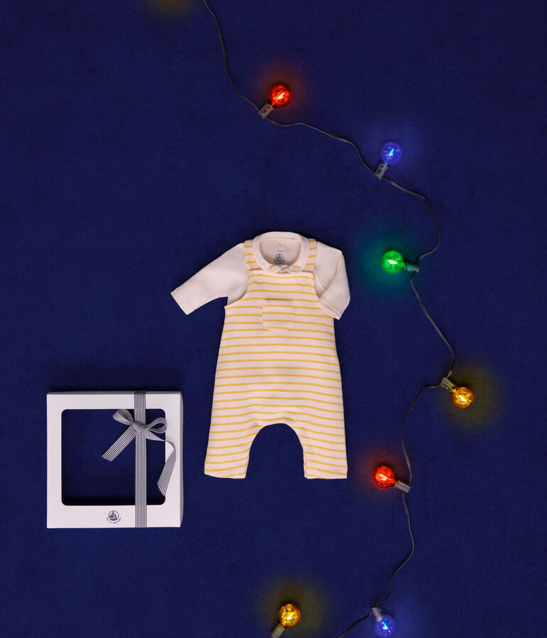 Babysetje met salopette en body van katoen ecru/geel