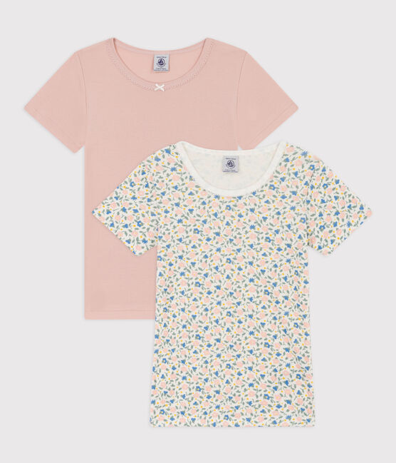 Lot de 2 tee shirts manches courtes fleurs en coton petite fille variante 1