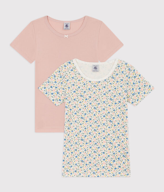 Set van 2 T-shirts met bloemen en korte mouwen voor meisjes in katoen multicouleur