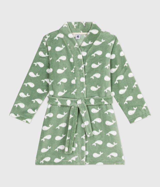 Kamerjas van fleece met print voor kinderen groen/wit