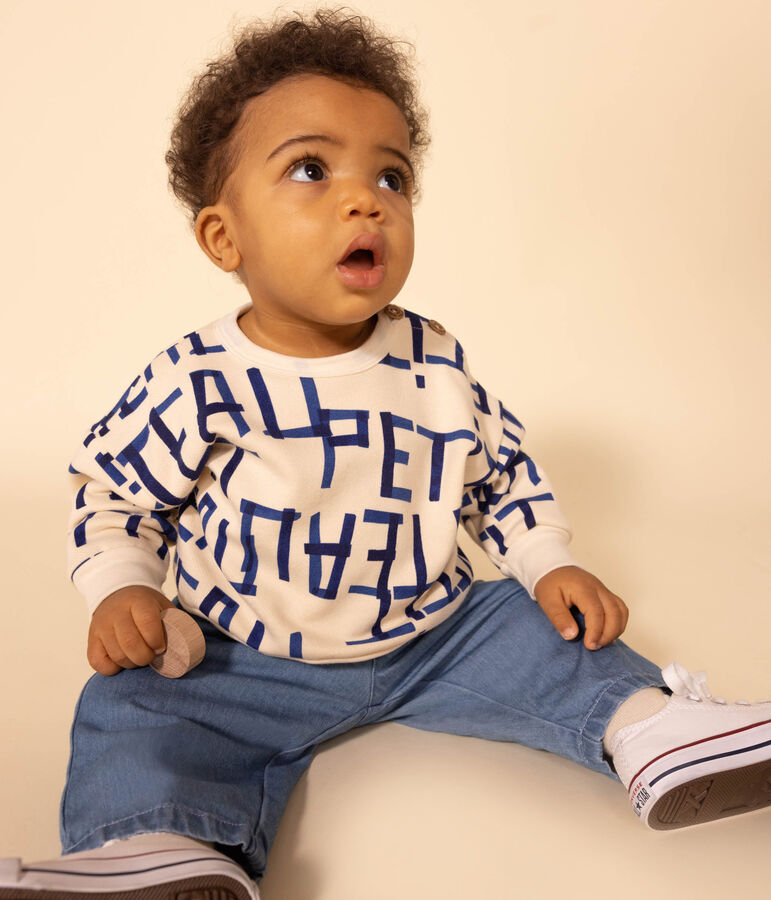 Sweatshirt in molton met print voor baby's. ecru/multicouleur