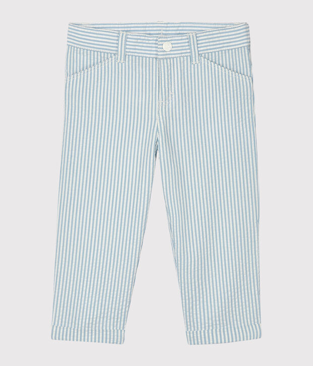 Seersucker broek voor babyjongen blauw/wit