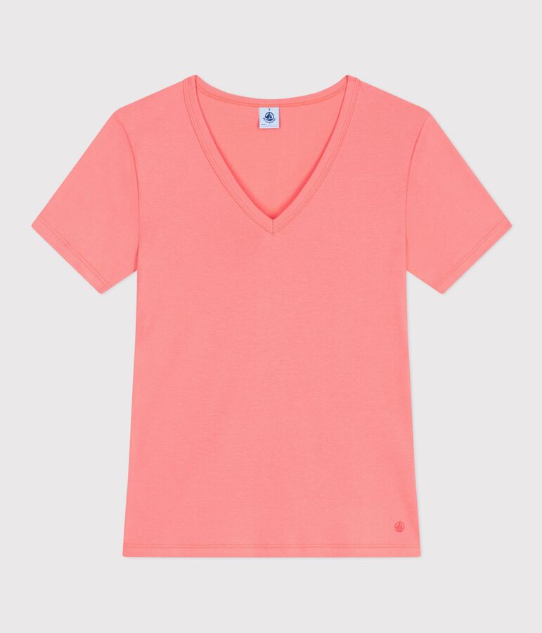 Dames-T-shirt van effen katoen met korte mouwen roze