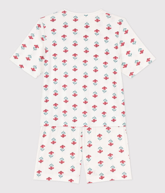 Korte pyjama met bloemen voor dames in katoen wit MARSHMALLOW/wit MULTICO