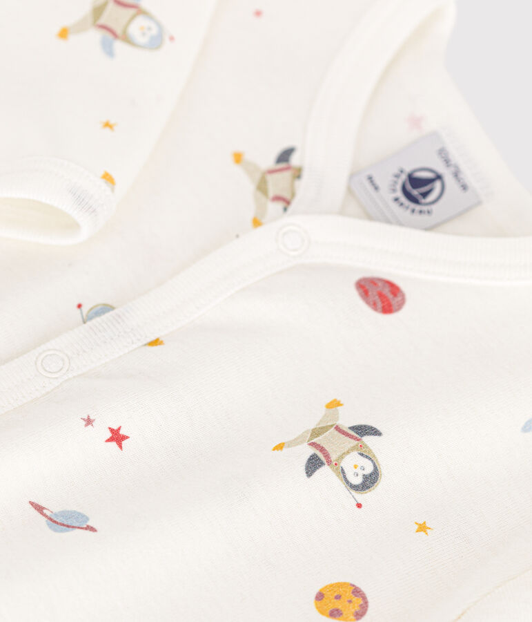 Pyjama sans pieds en coton b&eacute;b&eacute; blanc MARSHMALLOW/blanc MULTICO