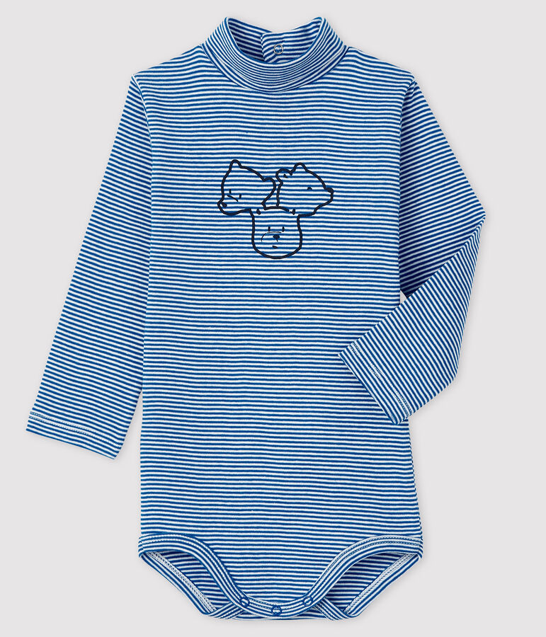 Body met lange mouwen en opgerolde kraag baby blauw RUISSEAU/wit MARSHMALLOW