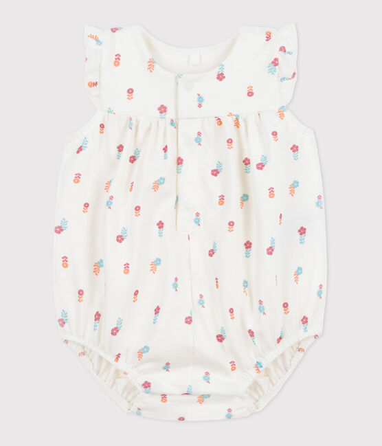 Barboteuse bébé en coton, imprimé petites fleurs champêtres blanc MARSHMALLOW/blanc MULTICO
