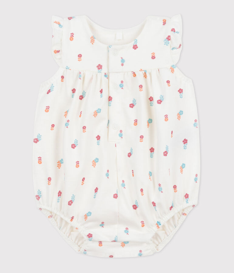 Barboteuse b&eacute;b&eacute; en coton, imprim&eacute; petites fleurs champ&ecirc;tres blanc MARSHMALLOW/blanc MULTICO