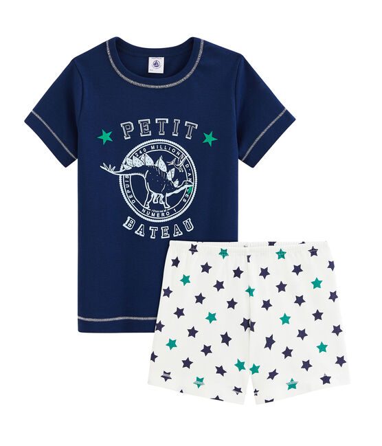 Pyjacourt petit garçon en lin/coton bleu MEDIEVAL/blanc MULTICO