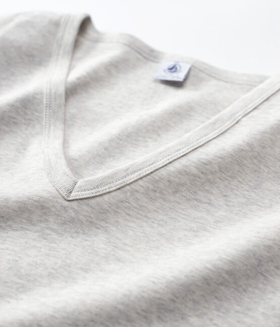 Tee-shirt L'ICONIQUE col V en coton Femme gris BELUGA CHINE