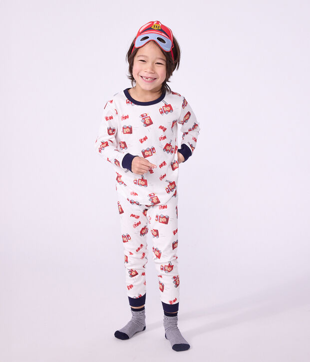 Katoenen verkleedpyjama brandweerman voor kinderen wit/multicouleur