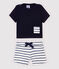 Ensemble tee-shirt/short en coton lin bébé garçon bleu SMOKING/blanc MARSHMALLOW