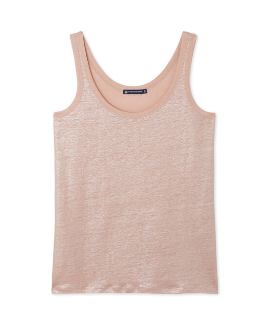 Débardeur femme en lin laqué rose ROSE/gris ARGENT