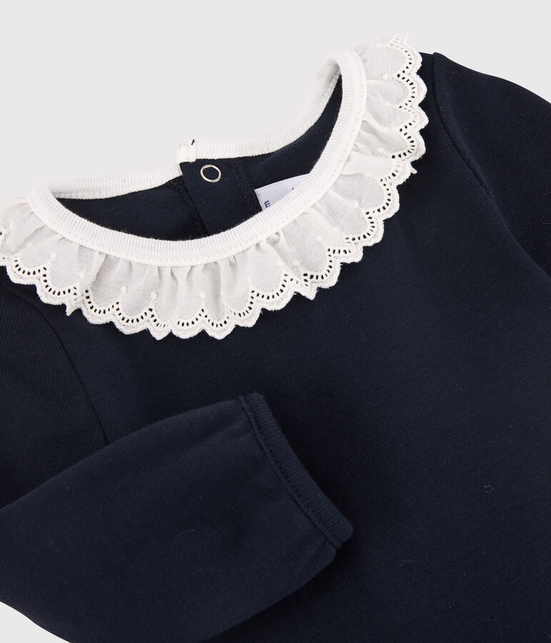 Jurk met lange mouwen babymeisje wit MARSHMALLOW/blauw SMOKING