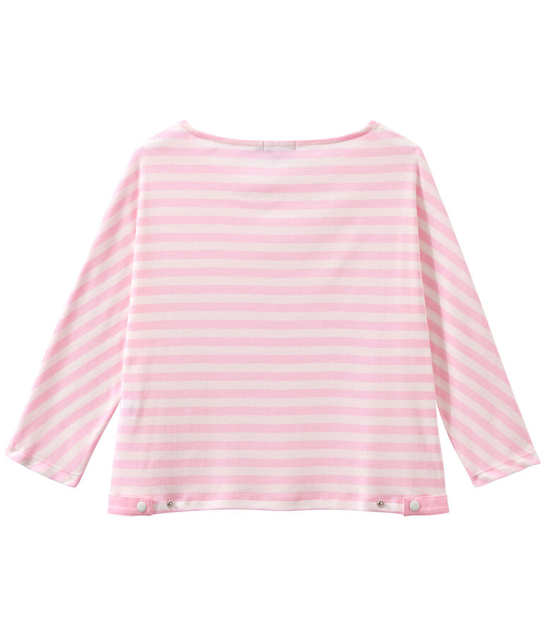 Dames-T-shirt met 3/4 mouwen en streepjes roze BABYLONE/wit MARSHMALLOW