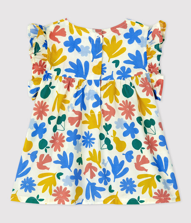 Blouse sans manches imprim&eacute;e fleuri en popeline b&eacute;b&eacute; blanc/multicouleur