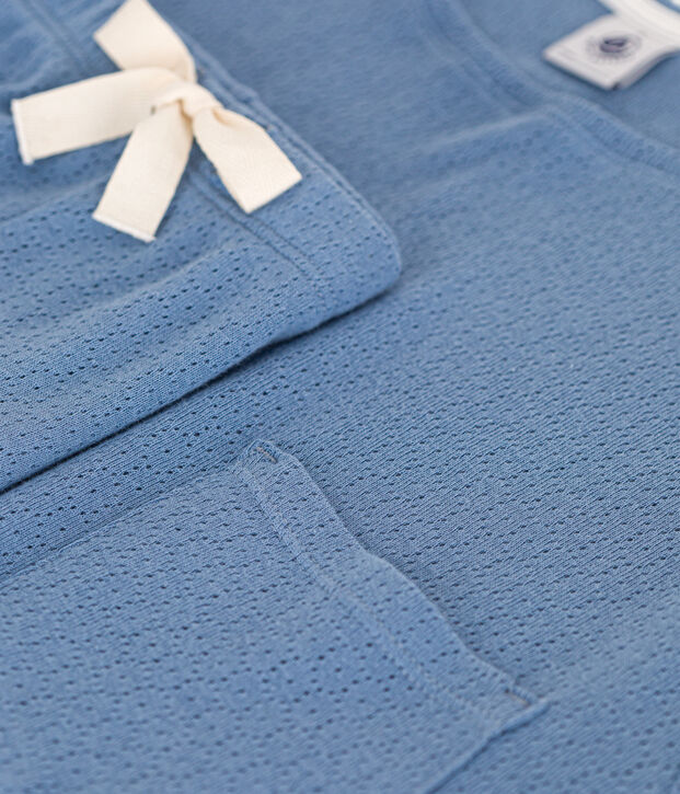 Pyjama short et tee-shirt uni en coton ajour&eacute; femme bleu