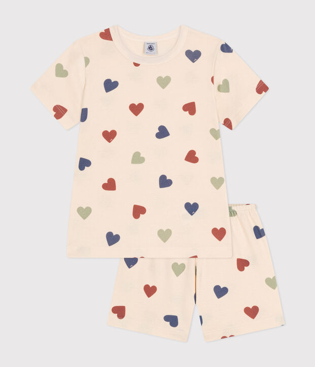 Katoenen pyjamashort met hartjesprint voor kinderen ecru/multicouleur