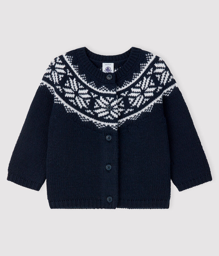 Cardigan 100% laine b&eacute;b&eacute; bleu/blanc