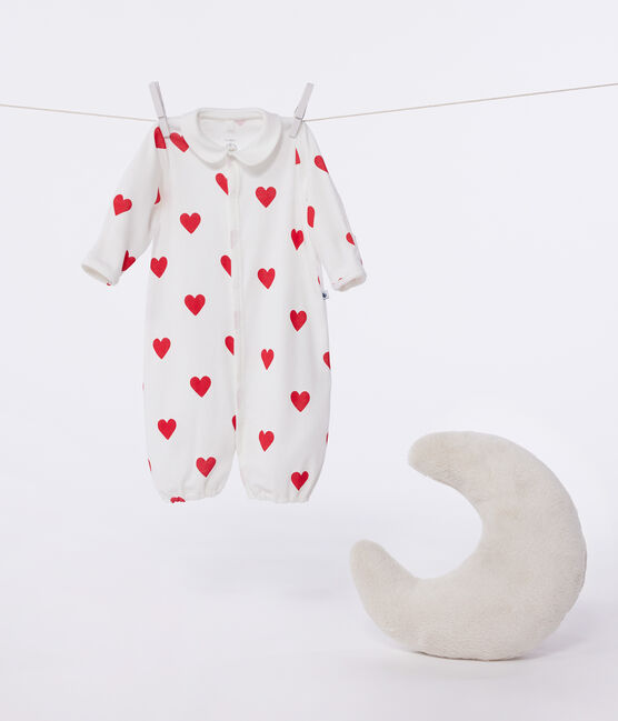 Combisac bébé en coton à col cœurs rouges blanc MARSHMALLOW/rouge TERKUIT